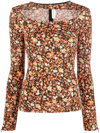Victoria Beckham Floral Cutout Top In Brown
