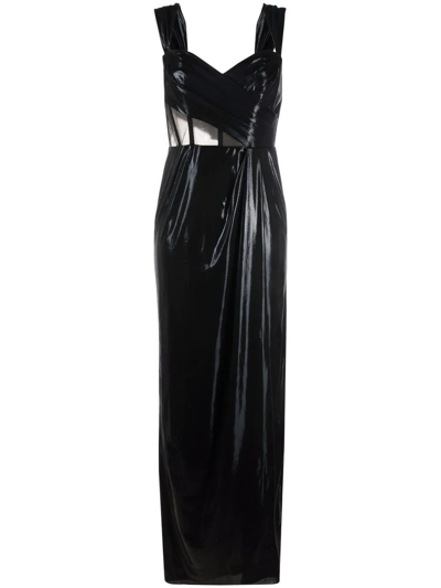 Marchesa Notte Sheer-panel Sleeveless Dress In Black