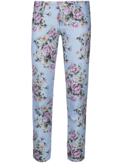Dsquared2 Floral-print Skinny Trousers In Blue
