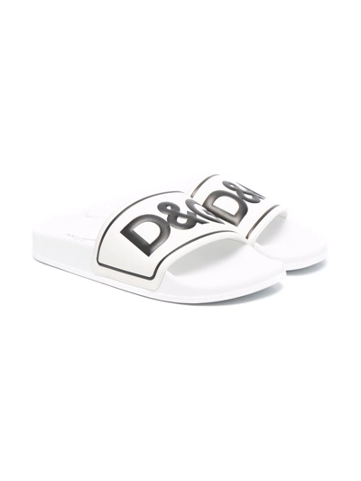 Dolce & Gabbana Teen Ciabatta Logo Sliders In White