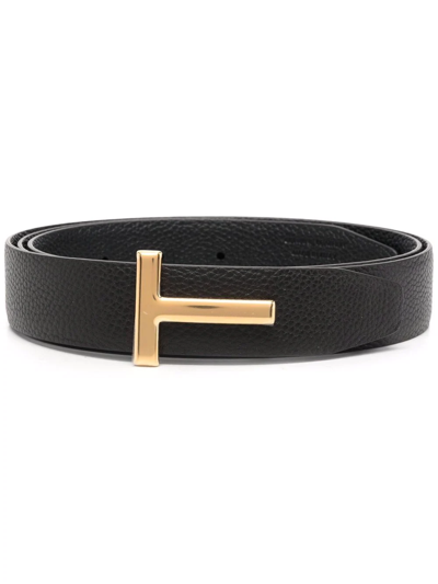 Tom Ford Logo-buckle Leather Belt In Black