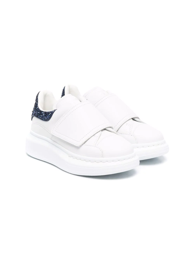 Alexander Mcqueen Kids' 亮片金葱细节魔术贴板鞋 In White