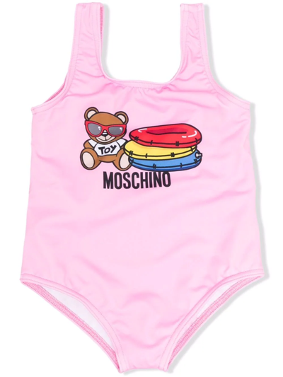 Moschino Babies' Logo-print Scoop-neck Swimsuit In Pink
