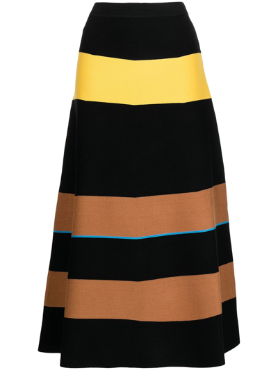 Victoria Beckham Striped Knitted Midi Skirt In Brown