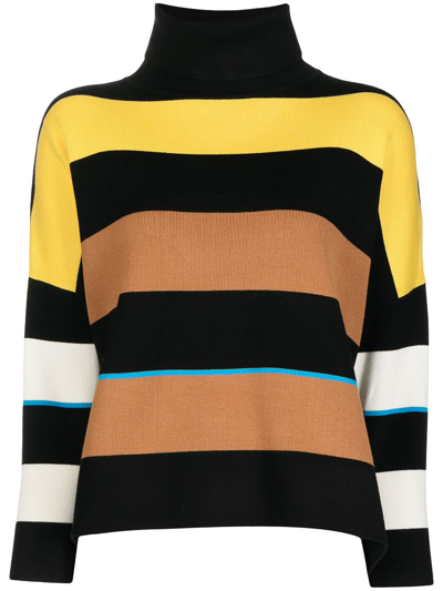 Victoria Beckham Striped Ribbed Knitted Jumper In Brown