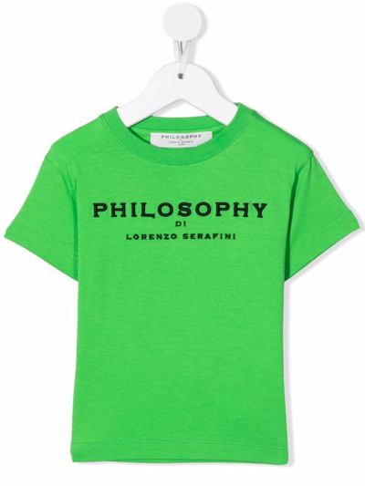 Philosophy Di Lorenzo Serafini Kids' Cotton Embroidered Logo T-shirt In Green