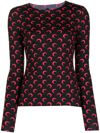 Marine Serre Red Second Skin Moon Long Sleeve T-shirt In Black