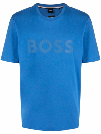 Hugo Boss Logo印花短袖t恤 In Open Blue