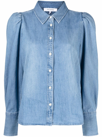 Frame Denim Puff Sleeve Button-down Shirt In Light Wash Denim