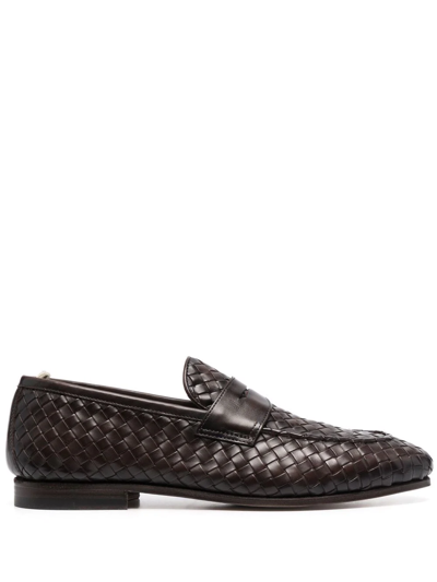 Officine Creative Barona Woven Leather Penny Loafers In Brown