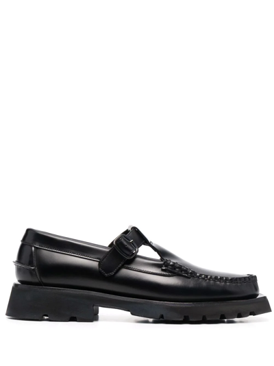 Hereu Alber Leather T-strap Buckle Loafers In Black