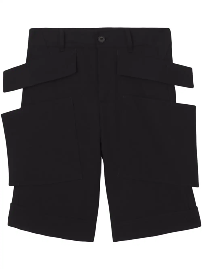 Burberry Panel Detailed Black Bermuda Shorts In Nero