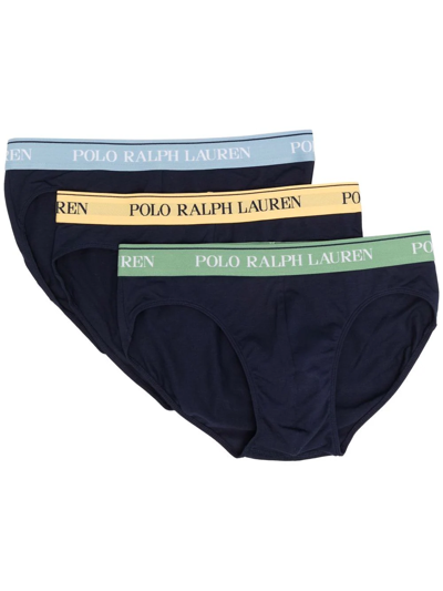 Polo Ralph Lauren Logo Band Briefs Pack In Blue