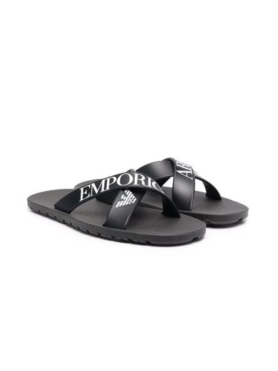 Emporio Armani Boy's Logo Pool Slide Sandals, Toddler/kids In Black