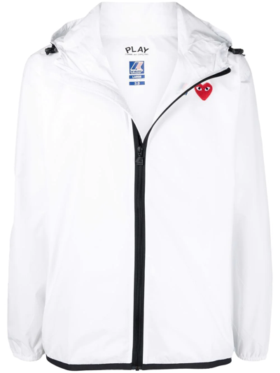 Comme Des Garçons Play Comme Des Garcons Play Unisex Hooded Zip-front Windbreaker Jacket In White