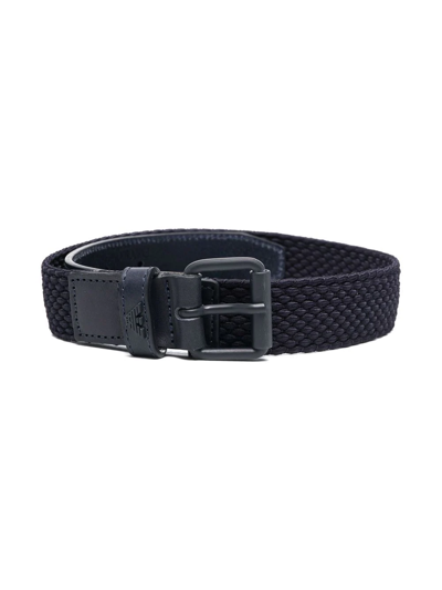 Emporio Armani Kids' Tonal-buckle Textured Belt In Blue