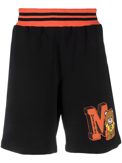 Moschino Black & Orange Varsity Teddy Shorts In 블랙