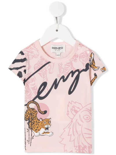 Kenzo Babies' Tiger-motif Organic-cotton T-shirt In Pink