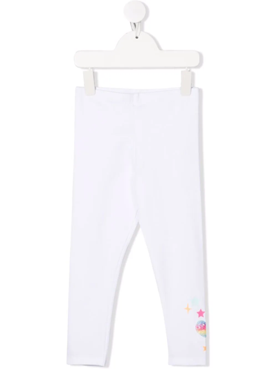 Billieblush Kids' Glitter Print Detail Leggings In Bianco