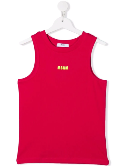 Msgm Kids Fuchsia Ribbed Top With Embroidered Micro Logo