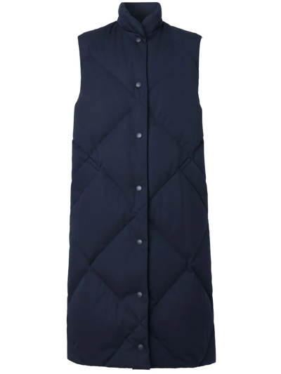 Burberry Diamond-quilted Longline Gilet In Blue
