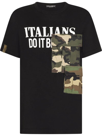 Dolce & Gabbana Men's Italians Do It Better Camo-pocket T-shirt In Black