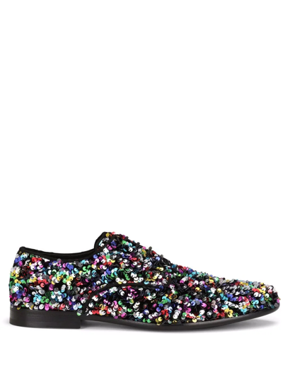 Dolce & Gabbana Velvet Raffaello Derby Shoes With All-over Sequins In Multicolor