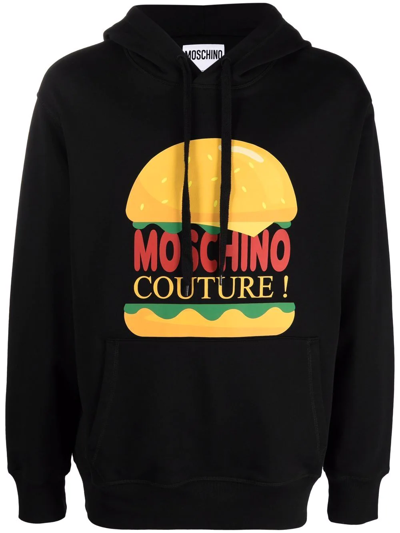 Moschino Couture印花棉质连帽卫衣 In Black