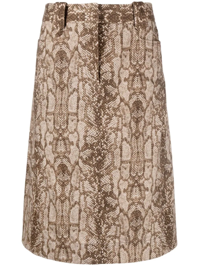 Alberta Ferretti Snake-print Skirt In Braun