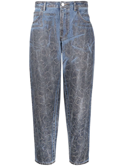 Alberta Ferretti Snake-print Straight-leg Jeans In Blau