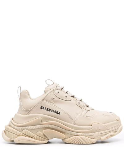Balenciaga Neutral Triple S Low Top Faux Leather Sneakers In Neutrals