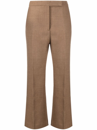 Totême Cropped Kick-flare Wool Trousers In Braun