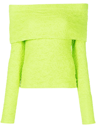 Msgm Off-the-shoulder Jersey Cotton Blend Top In Green