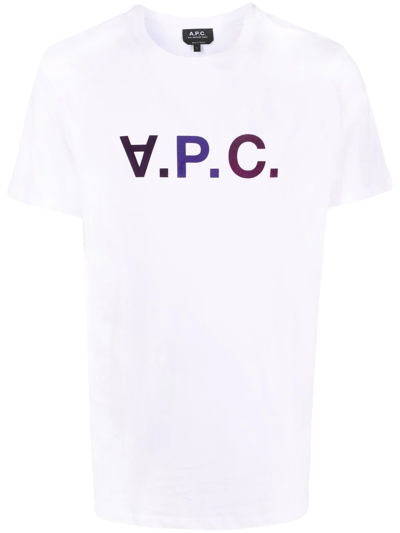 A.p.c. A.p.c Man's White Cotton T-shirt With Logo Print