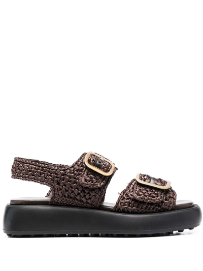 Tod's Chunky Woven Raffia Sandals In Braun