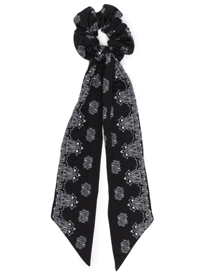 Saint Laurent Stretch Fabric Scrunchie With All-over Bandana Print In Black