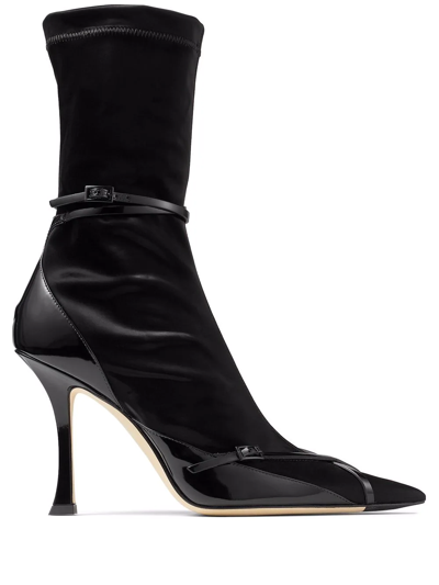 Jimmy Choo + Mugler Patent-leather Trimmed Neoprene Ankle Boots In Black