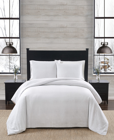 London Fog Herringbone 3 Piece Flannel Comforter Set, Full/queen In White