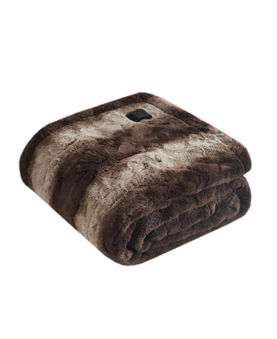 Beautyrest Zuri Faux Fur Heated Wrap With Built-in Controller, 64" X 50" Bedding In Brown