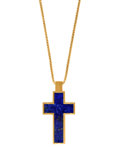 Effy Collection Effy Men's Lapis Lazuli Cross 22" Pendant Necklace In 14k Gold-plated Sterling Silver
