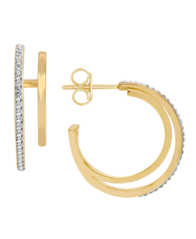 And Now This Crystal Double Row C-hoop Post Earrings In Gold-tone