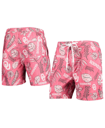 WES & WILLY MEN'S WES & WILLY CRIMSON OKLAHOMA SOONERS VINTAGE-LIKE FLORAL SWIM TRUNKS