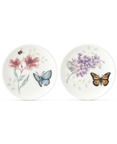 Lenox Butterfly Meadow Porcelain 2-pc. Coaster Set In White Porcelain Body With Multi Color De