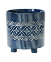 CREATIVE CO-OP INC DEBOSSED STONEWARE FOOTED PLANTER WITH PATTERN, BLUE AND WHITE
