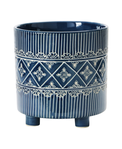 Creative Co-op Inc Debussed Stoneware Footed Planter With Pattern In Blue
