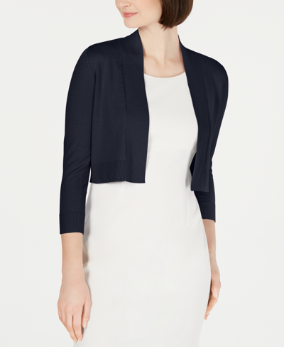 Calvin Klein Open-front Three-quarter-sleeve Cardigan In Indigo