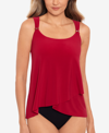 Miraclesuit Dd Cup Razzle Dazzle Underwire Asymmetrical Tankini Top Women's Swimsuit In Grenadine Red