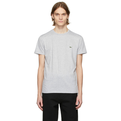 Lacoste Crew Neck Cotton Pima Tee In Silver Chine