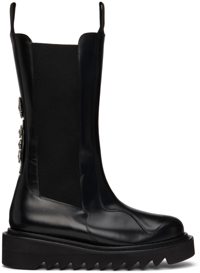 Toga Black Leather Mid-calf Chelsea Boots In 黑色