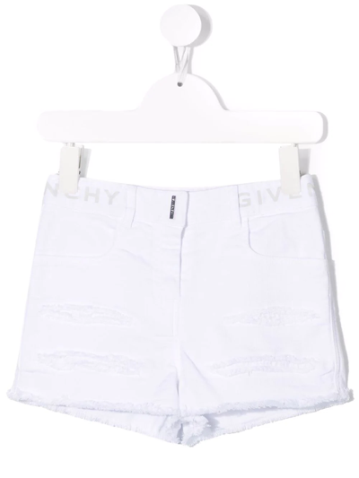Givenchy Kids' Logo Distressed Shorts In White